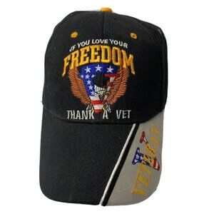 Thank a Vet - Veterans Freedom Black Patriotic Baseball Cap Adjustable